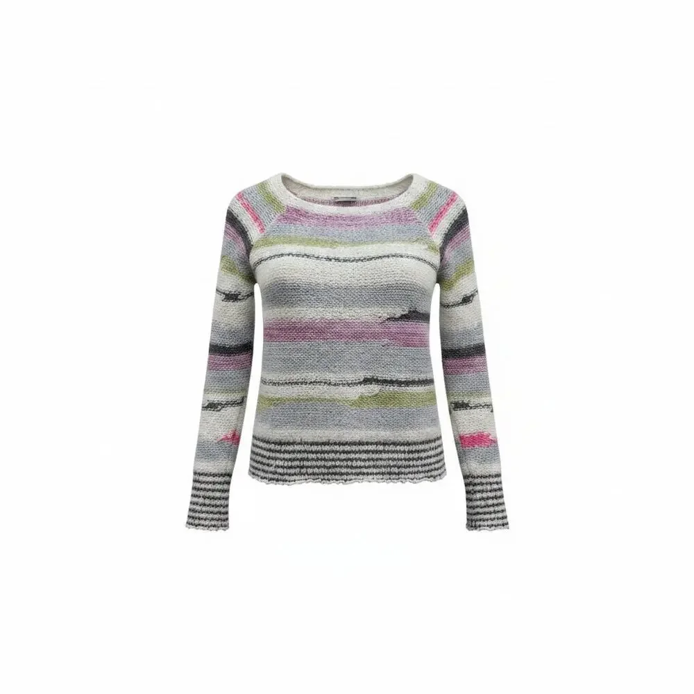 Vintage Y2K 2000s Free People Colorful Striped Knit Sweater XS Gray White Wool